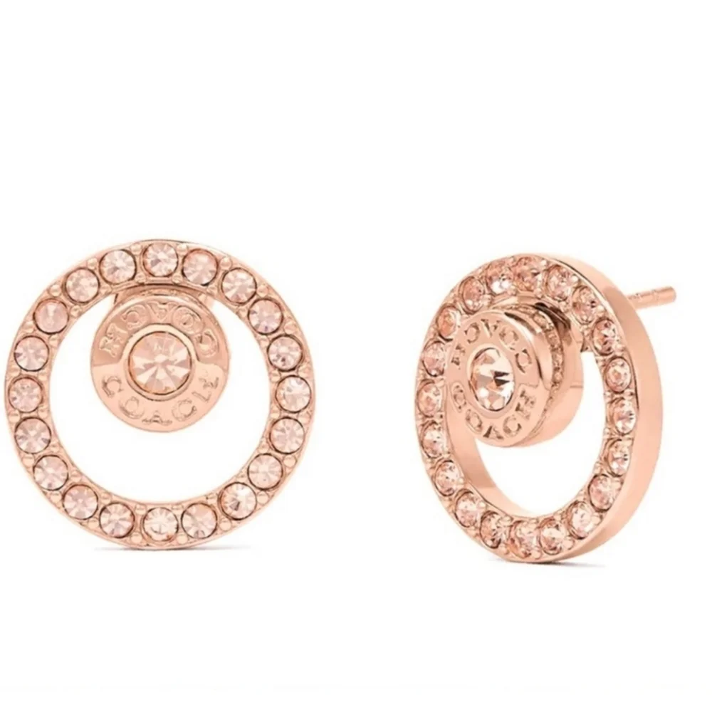 Coach Open Circle Halo Pave Stone Earrings